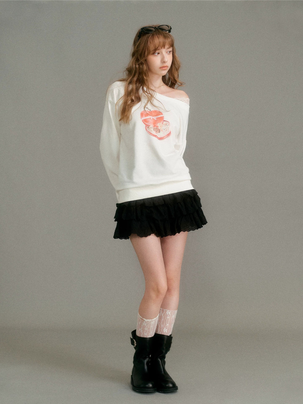 Lace Puppy Print Sweatshirt