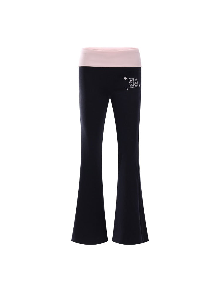 Contrast Waist Flared Pants