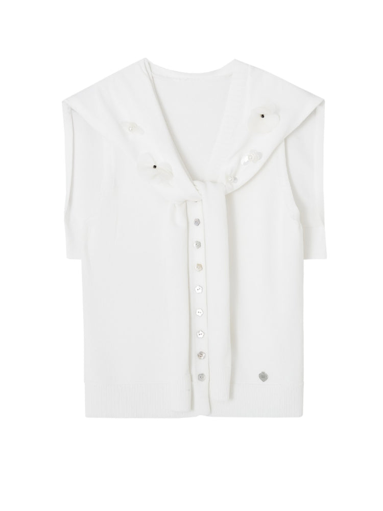 Navy Collar Two-piece Shawl Vest