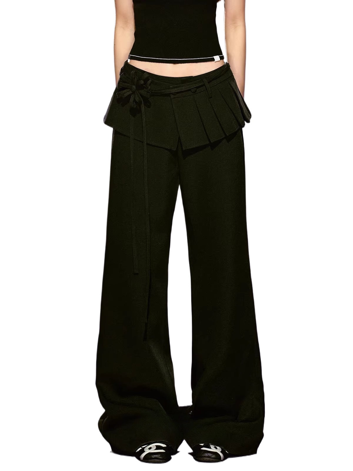 Layered Pleated Panel Straight Pants