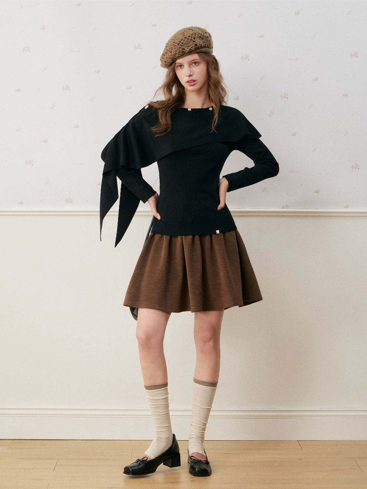 Wool Blend Plaid Waist Skirt