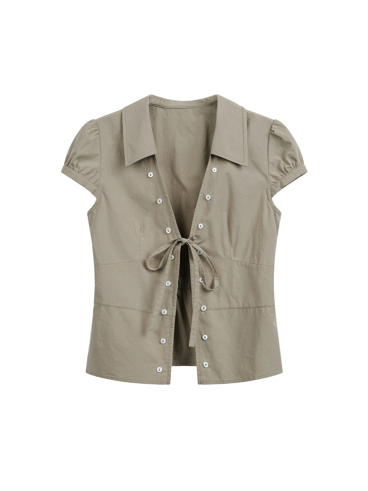 Tie Waist Puff Sleeve Short Blouse