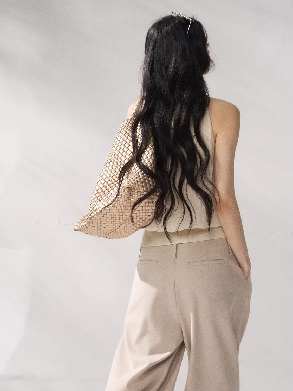 Beige Lace Halter Tank Top