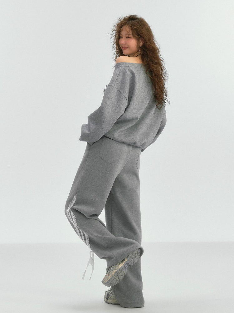 Lace Butterfly Knot Casual Long Pants