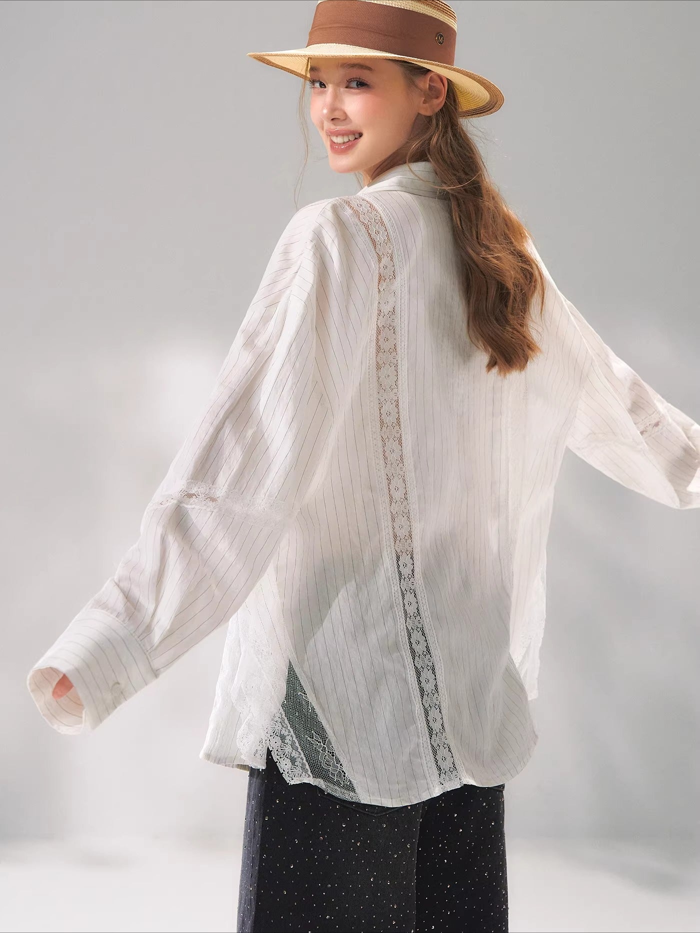 Striped Lace Shirt Set