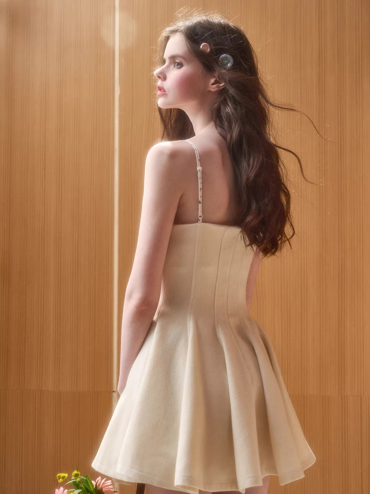 Faux-Layer Wool Slip Dress