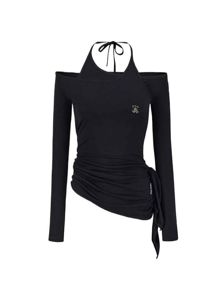 Off-Shoulder Two-Way Tie Irregular T-Shirt