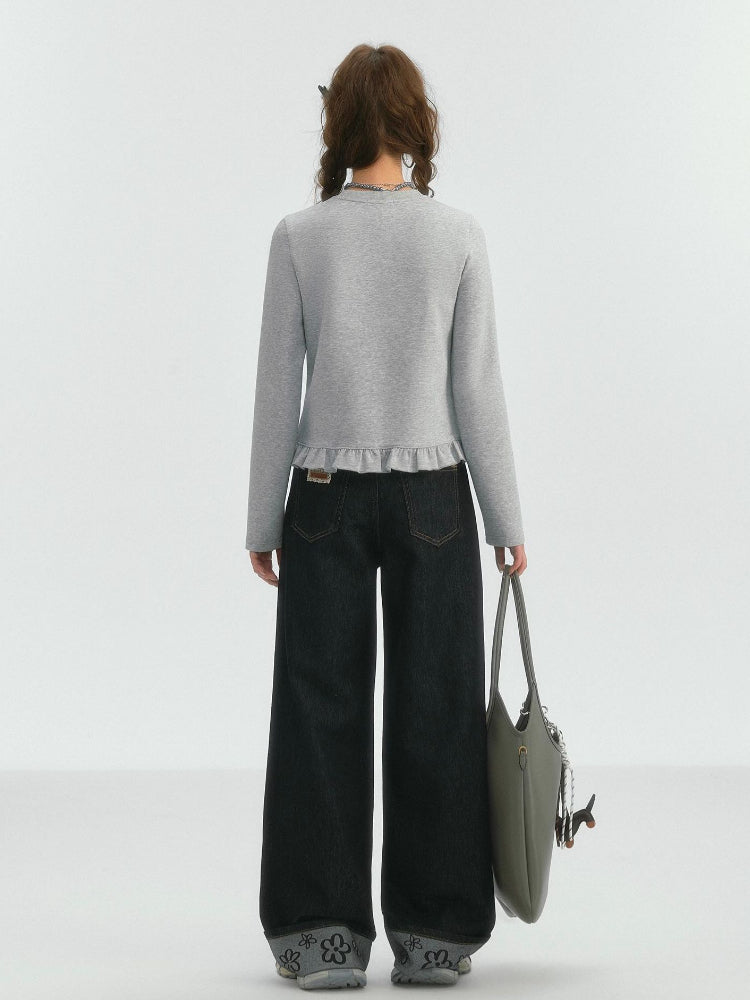 Fake Two-piece Round Neck Lace Top