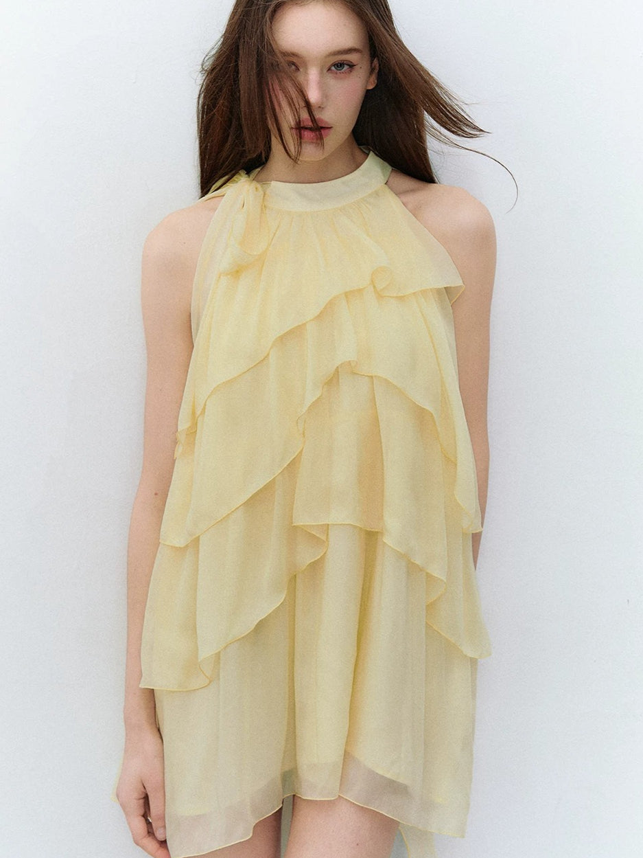 Yellow Tiered Halter Dress