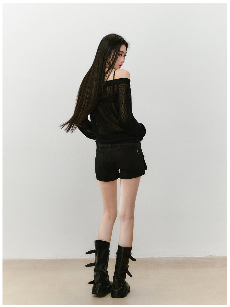 Knitted Floral Convertible Hollow-out Coat