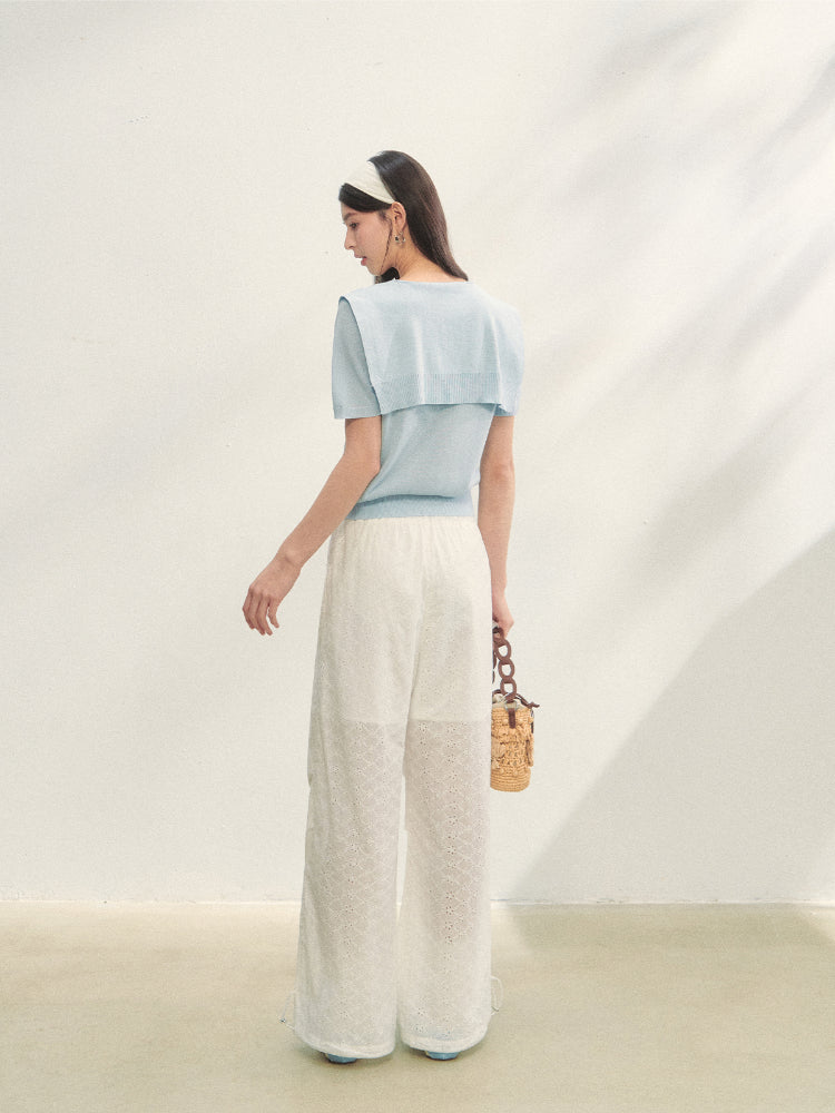 Hollow Embroidery Tie-up Casual Pants