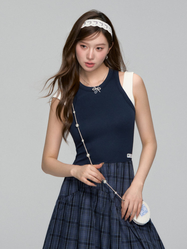 Plaid Asymmetric Sleeveless Vest Dress
