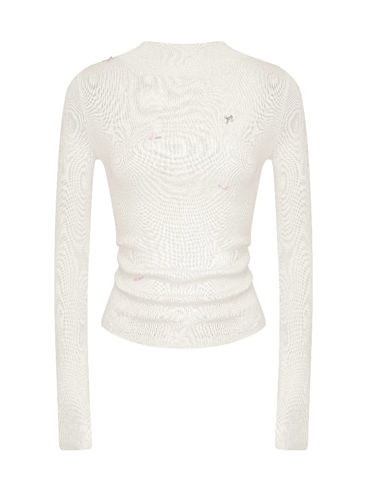 Wool Bow Turtleneck Top