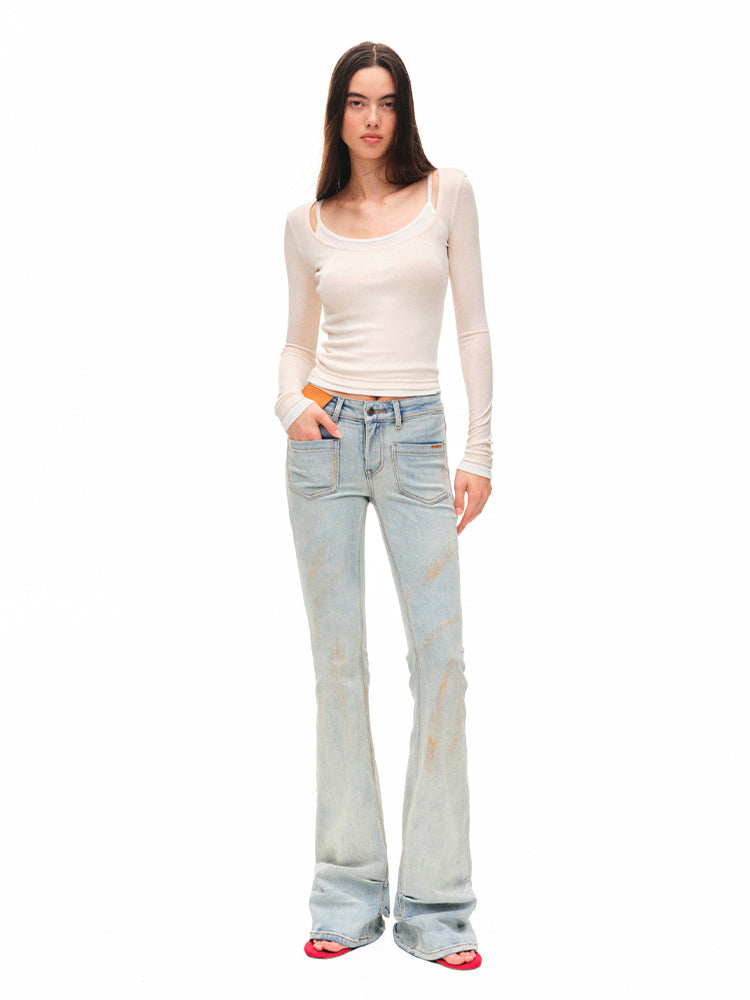 Color-block Two-piece Integrated Strap Layered T-shirt Top