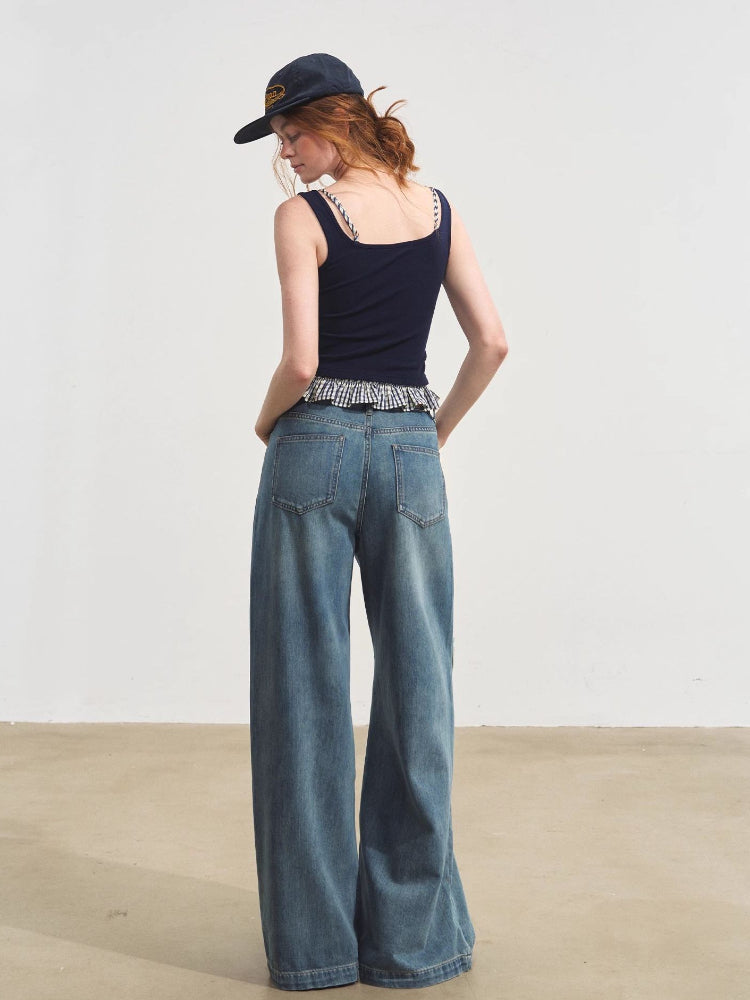 Plaid Halter Fake Two-Piece Inner Vest