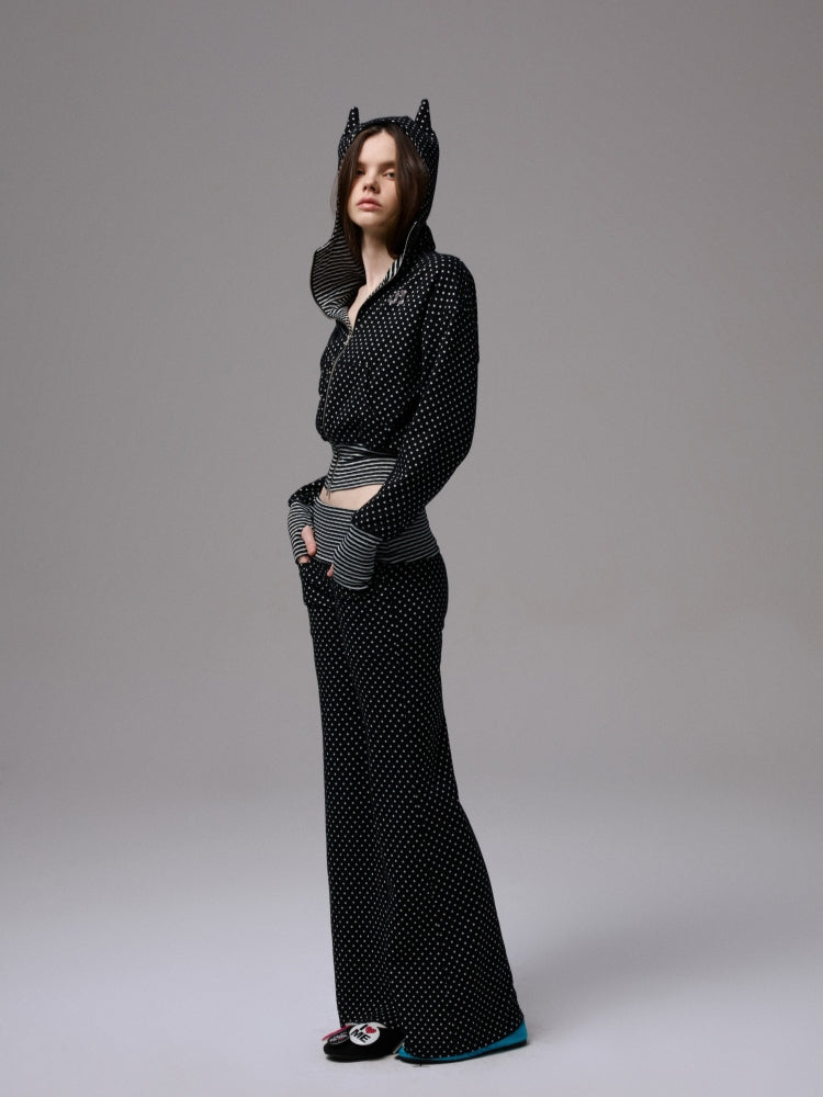 Double-Slider Small Polka Dot Devil Horn Hoodie