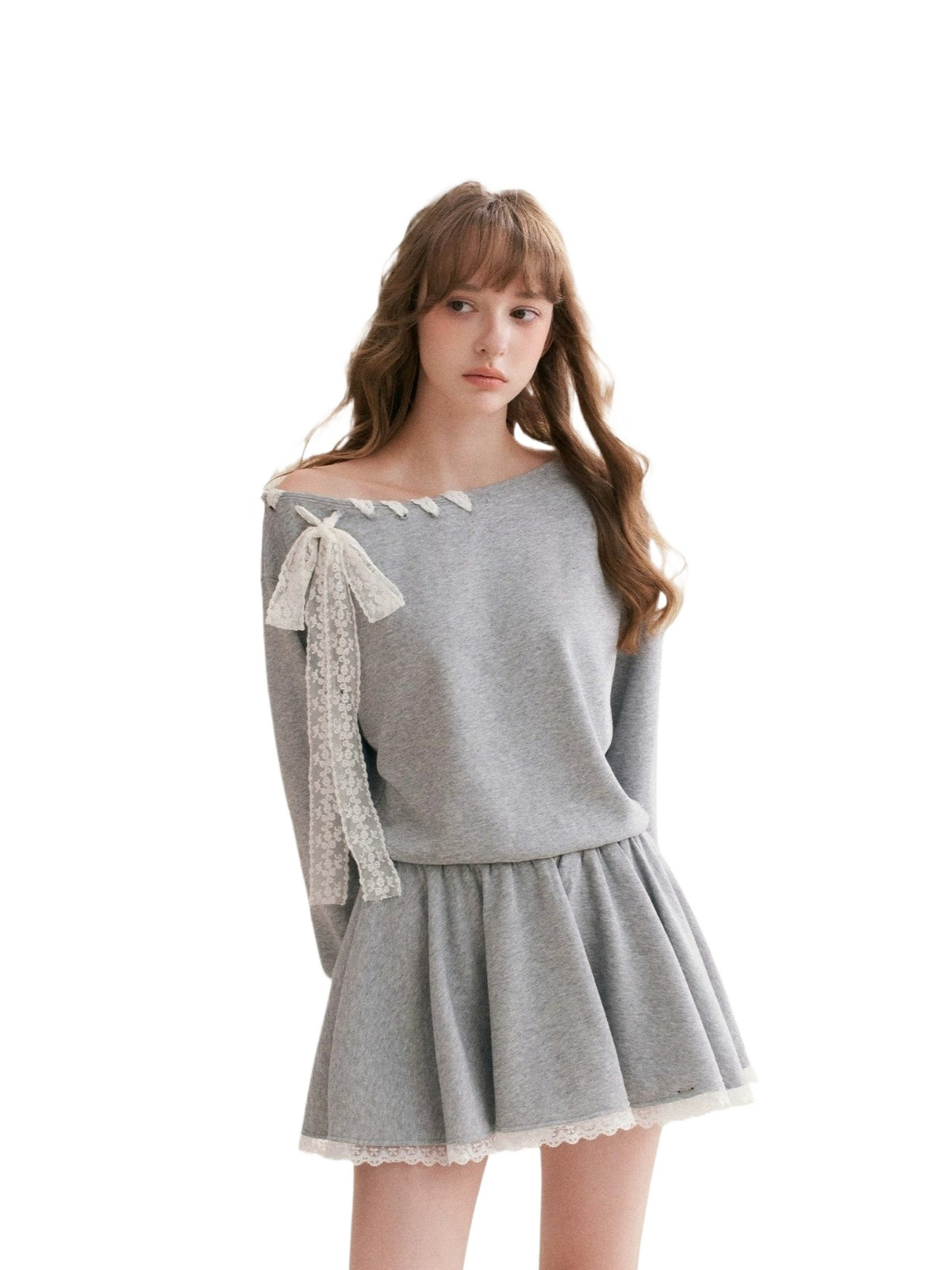 Lace Trim Sweatshirt Dress