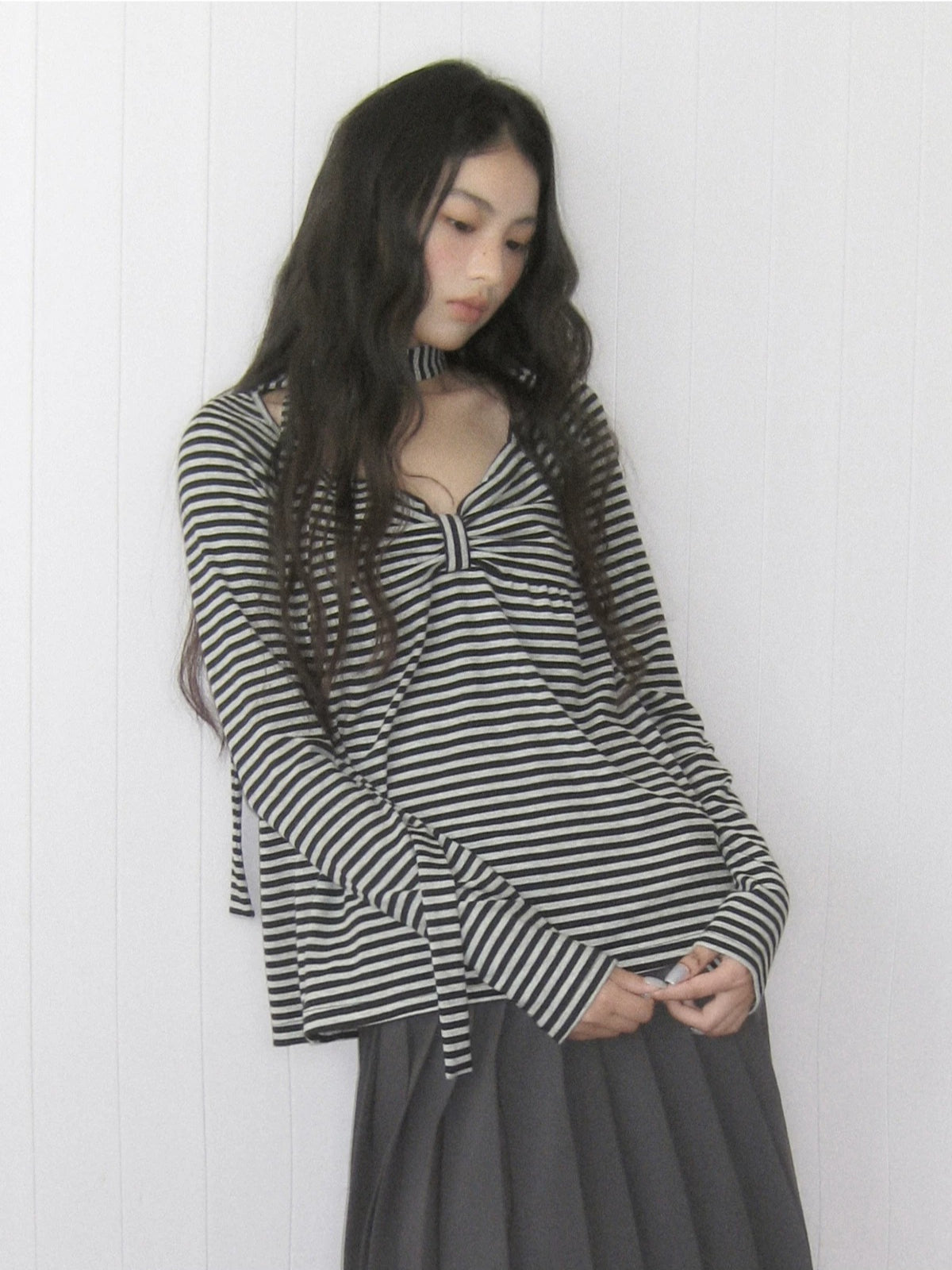 Square Neck Bow Striped Top