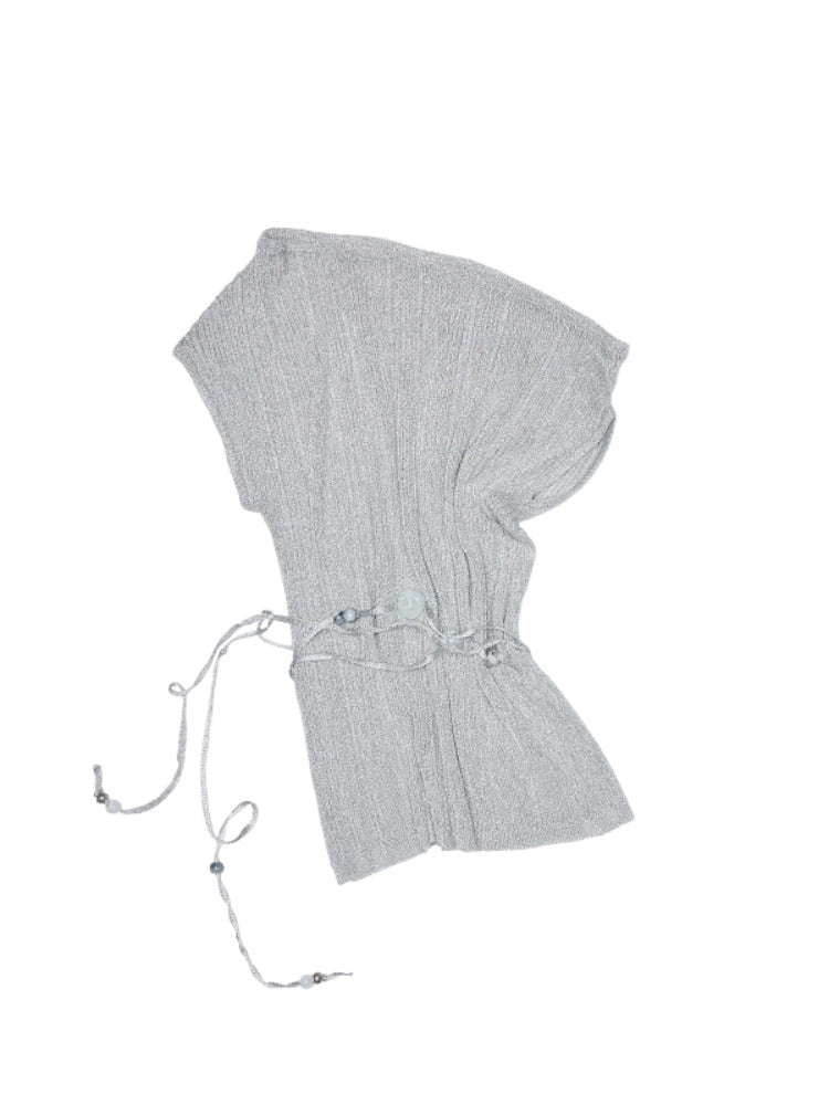 Asymmetric Shoulder Knit Short Sleeve T-shirt