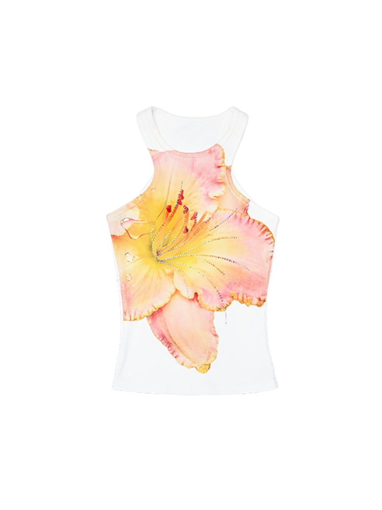 Floral Print Rhinestone Vest