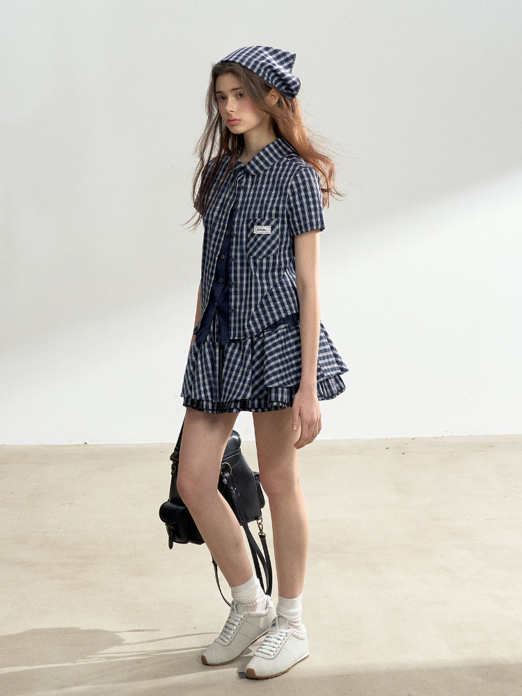 Blue Plaid College Style Tencel Cotton Shirt