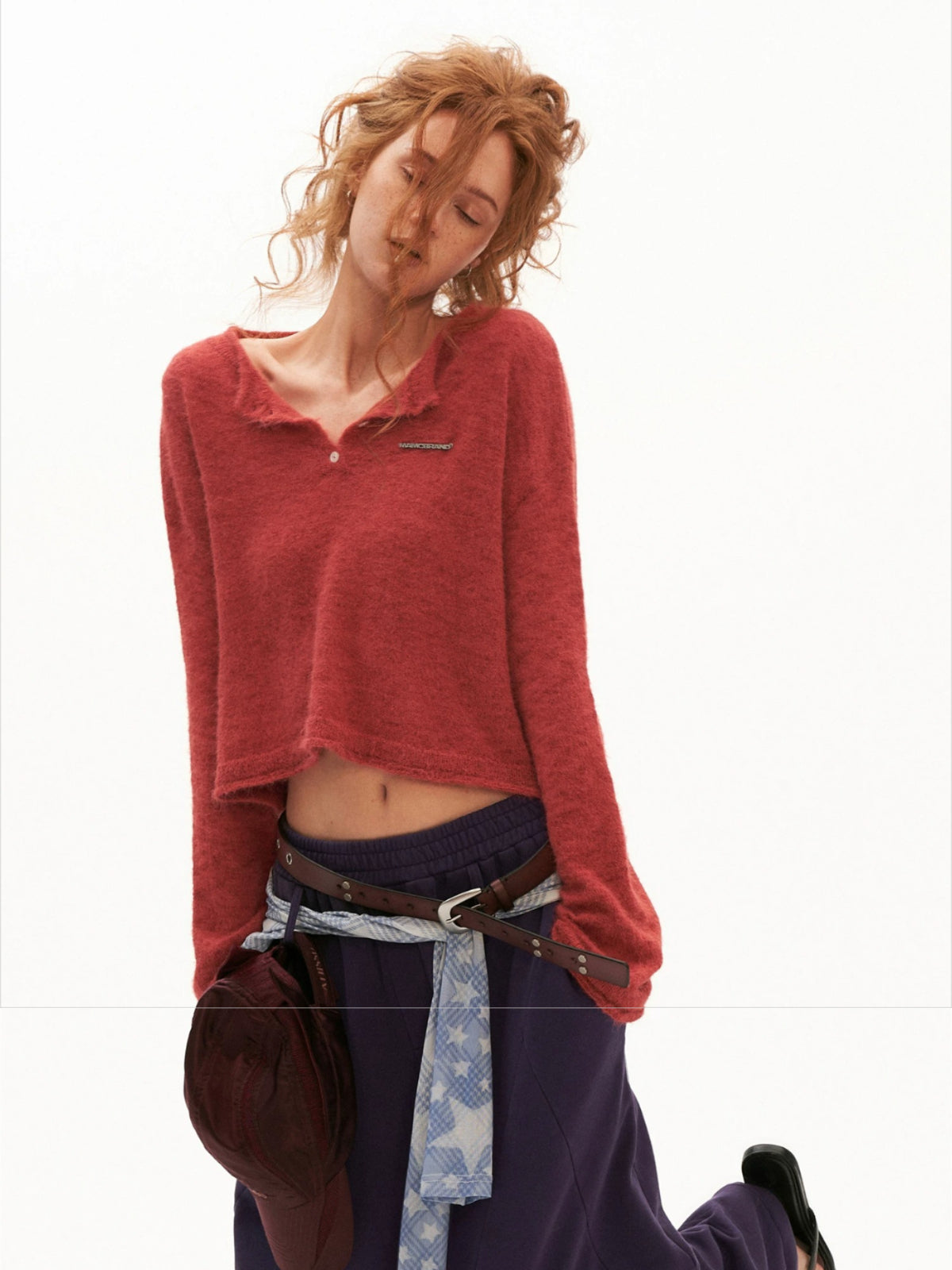 Mohair Open-Back Cropped Knit Sweater