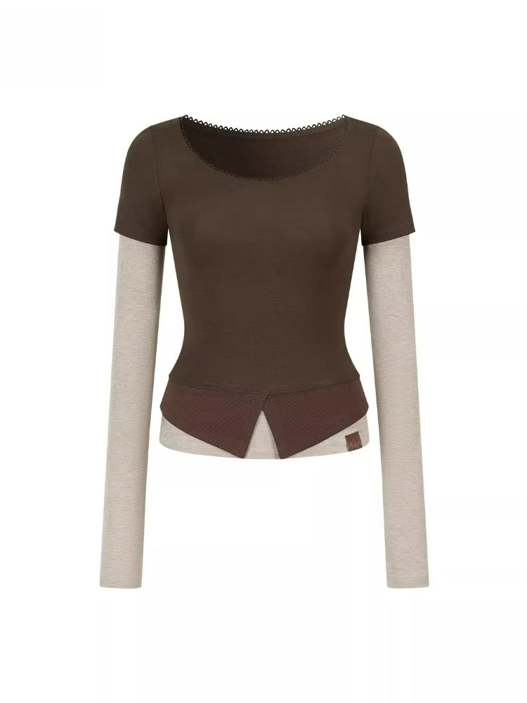 Colorblock Faux Layered Long Sleeve Tee