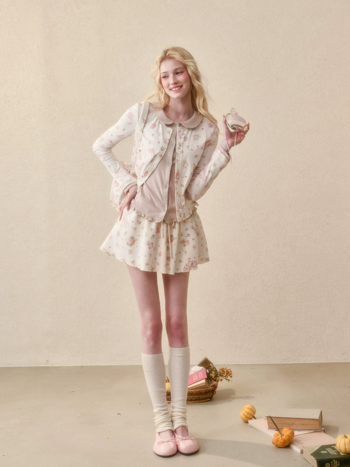 Bunny Print Hoodie Skort Set