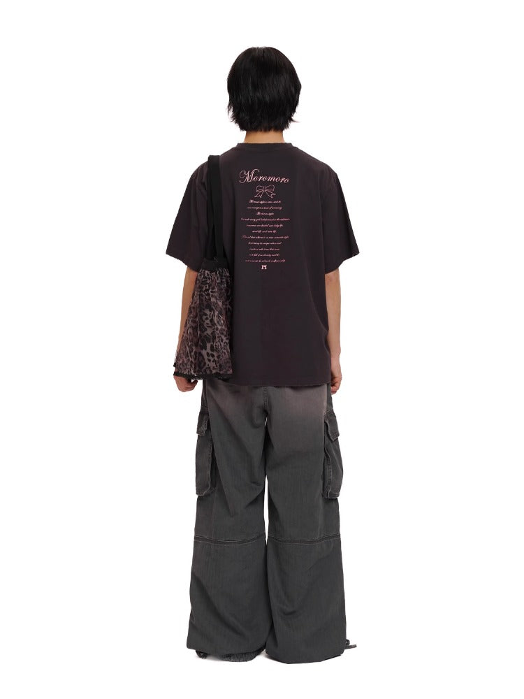 Leopard Print Butterfly Bow Embroidered T-shirt