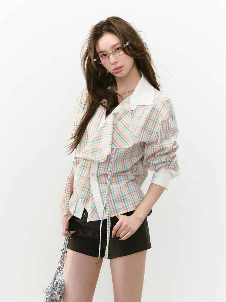 Waist-Cinched Layered Sunshade Short Shirt