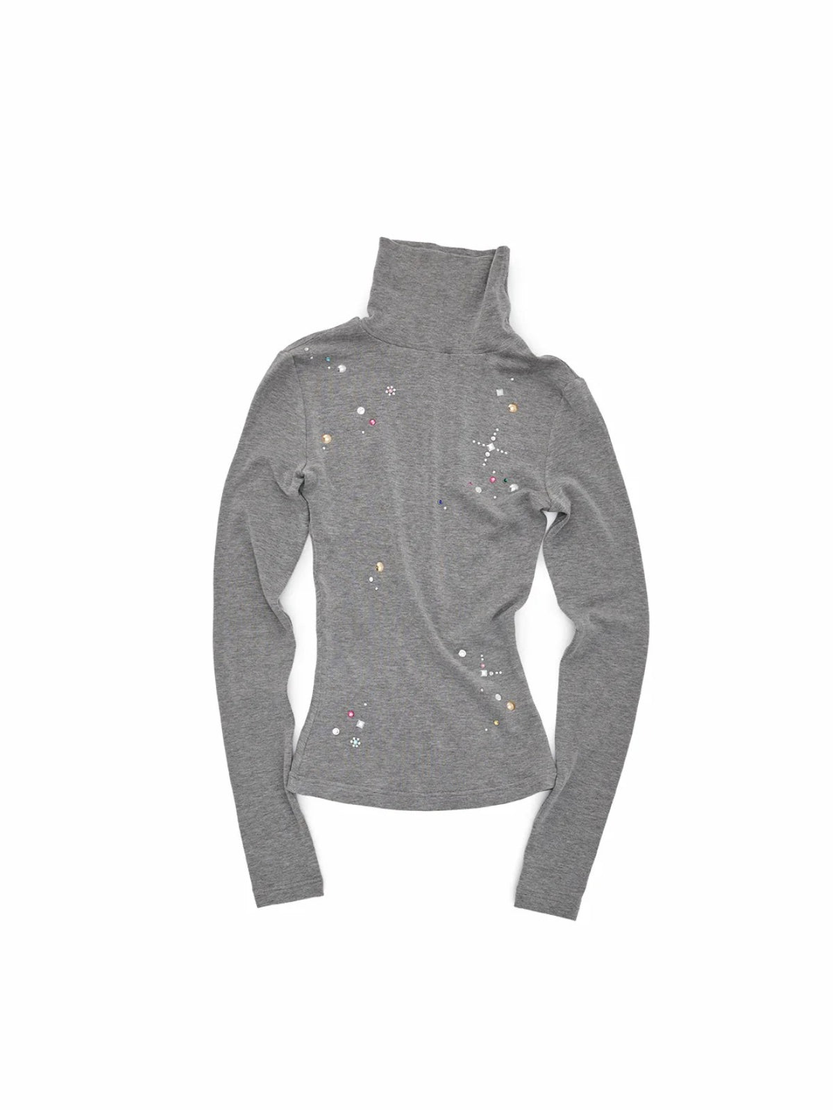 Rhinestone Lyocell Wool Turtleneck Top