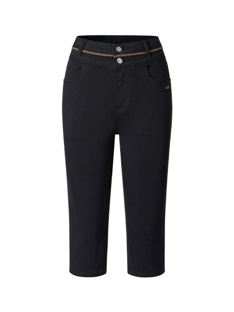 Contrast-Panel Capri Denim Shorts