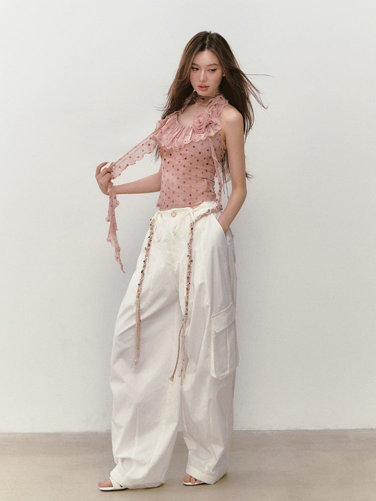 Ribbon-Flower Halter Vest