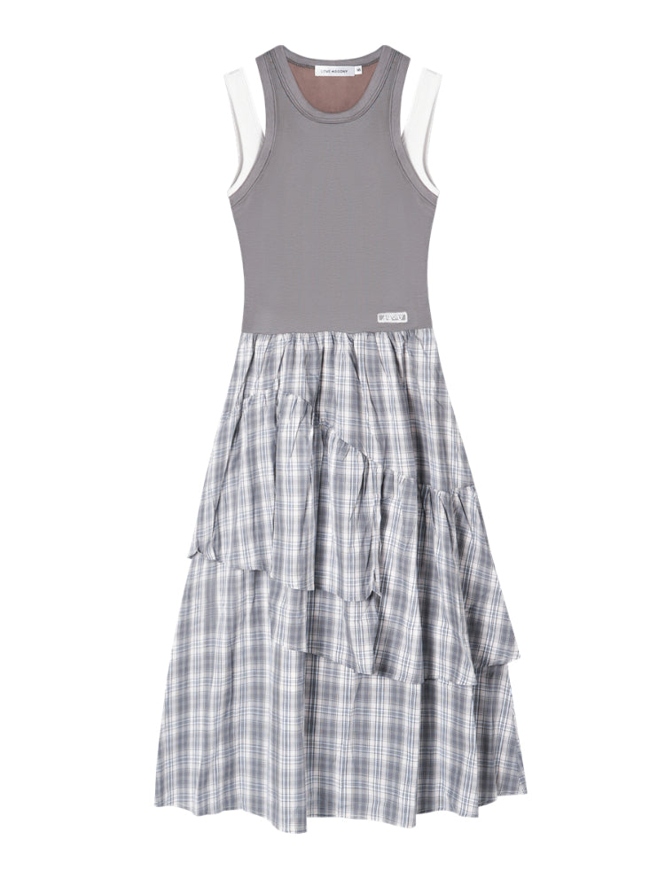 Plaid Asymmetric Sleeveless Vest Dress