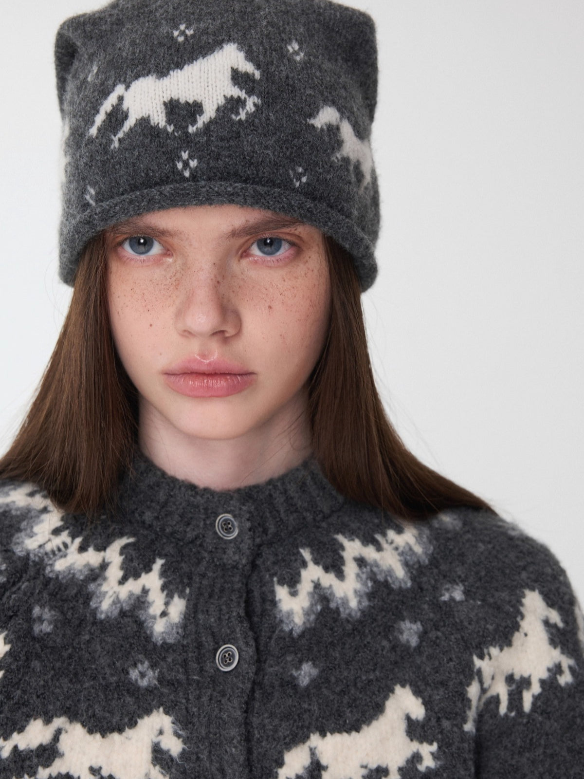 Fair Isle Pony Jacquard Knit Short Cardigan & Shorts Set