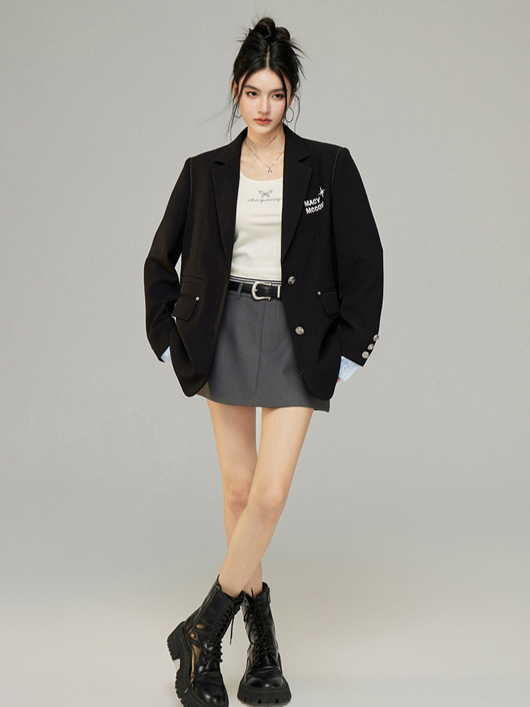 Black & Gray Faux Two-Piece Blazer