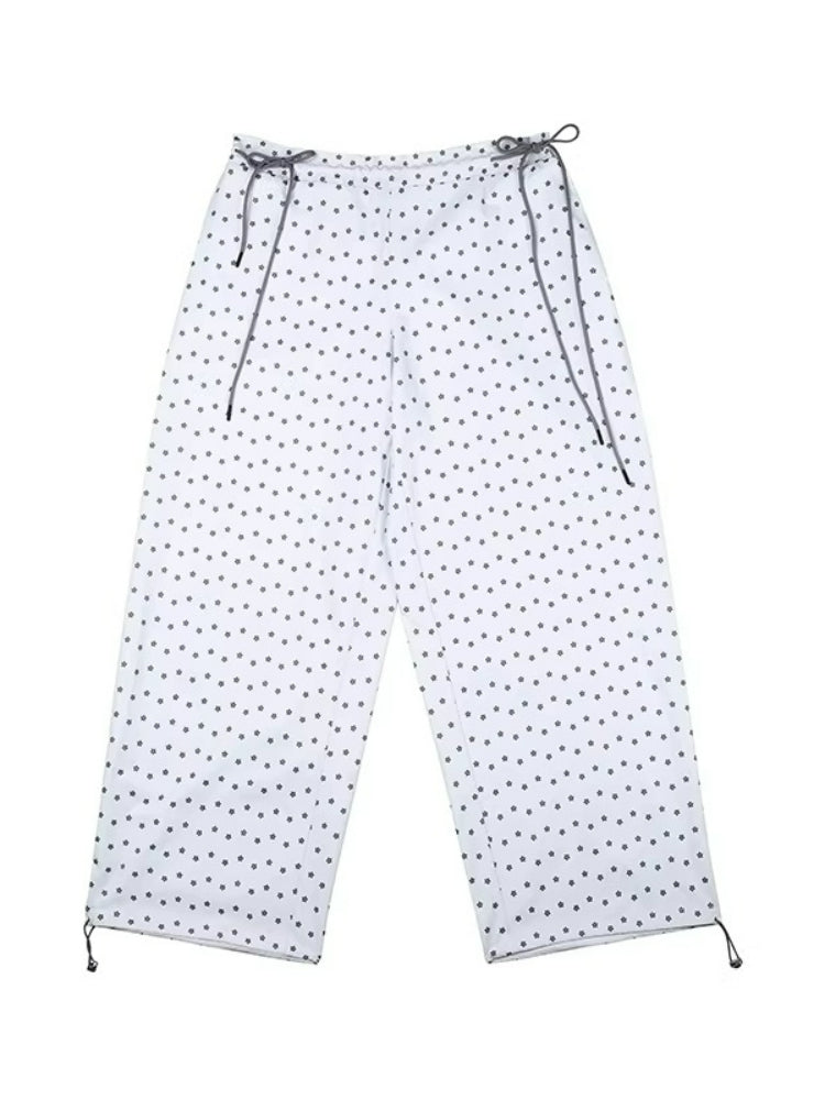 Grey Floral Wide-Leg Pants