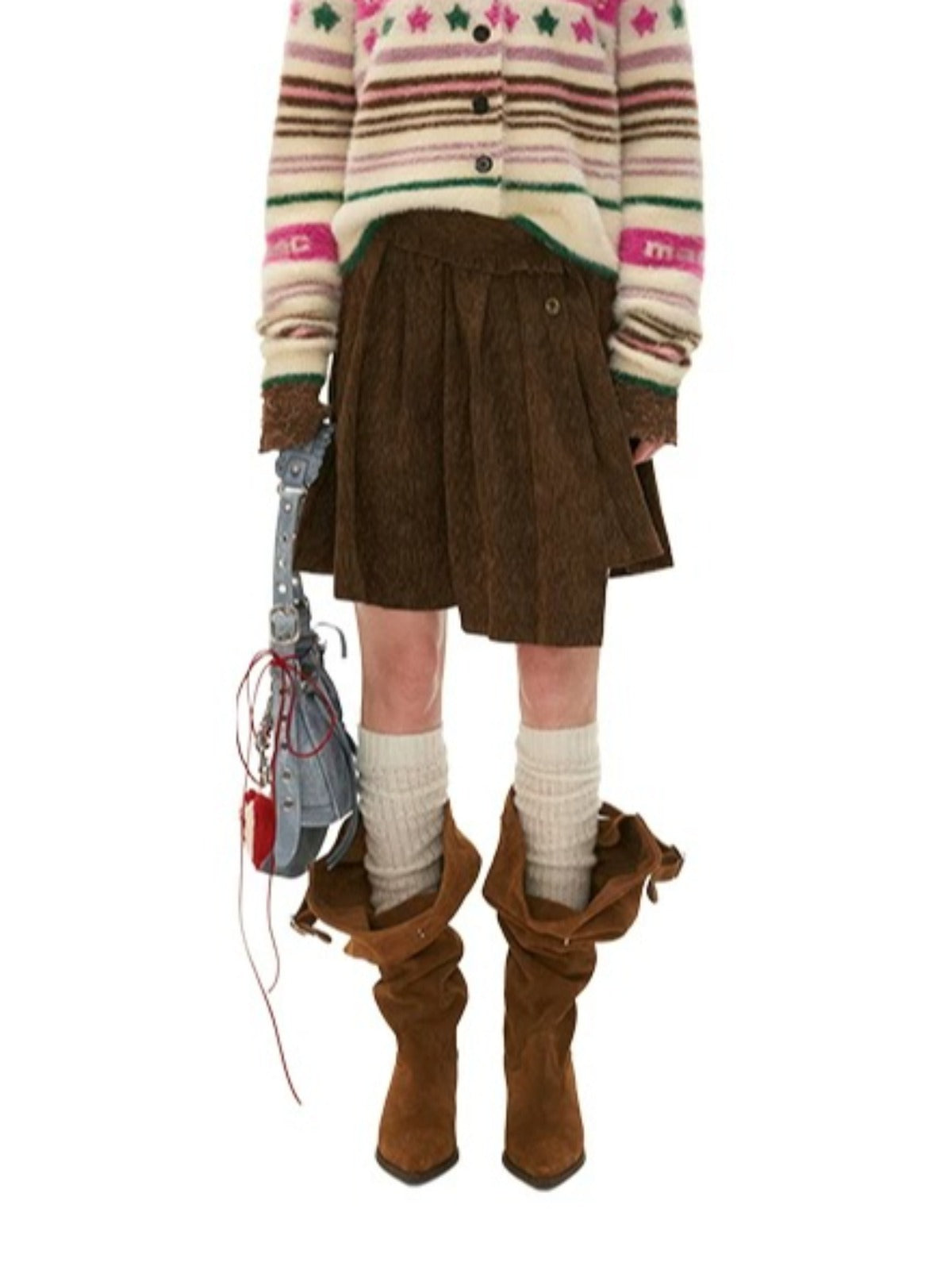 Brown Pleated Mini Skirt