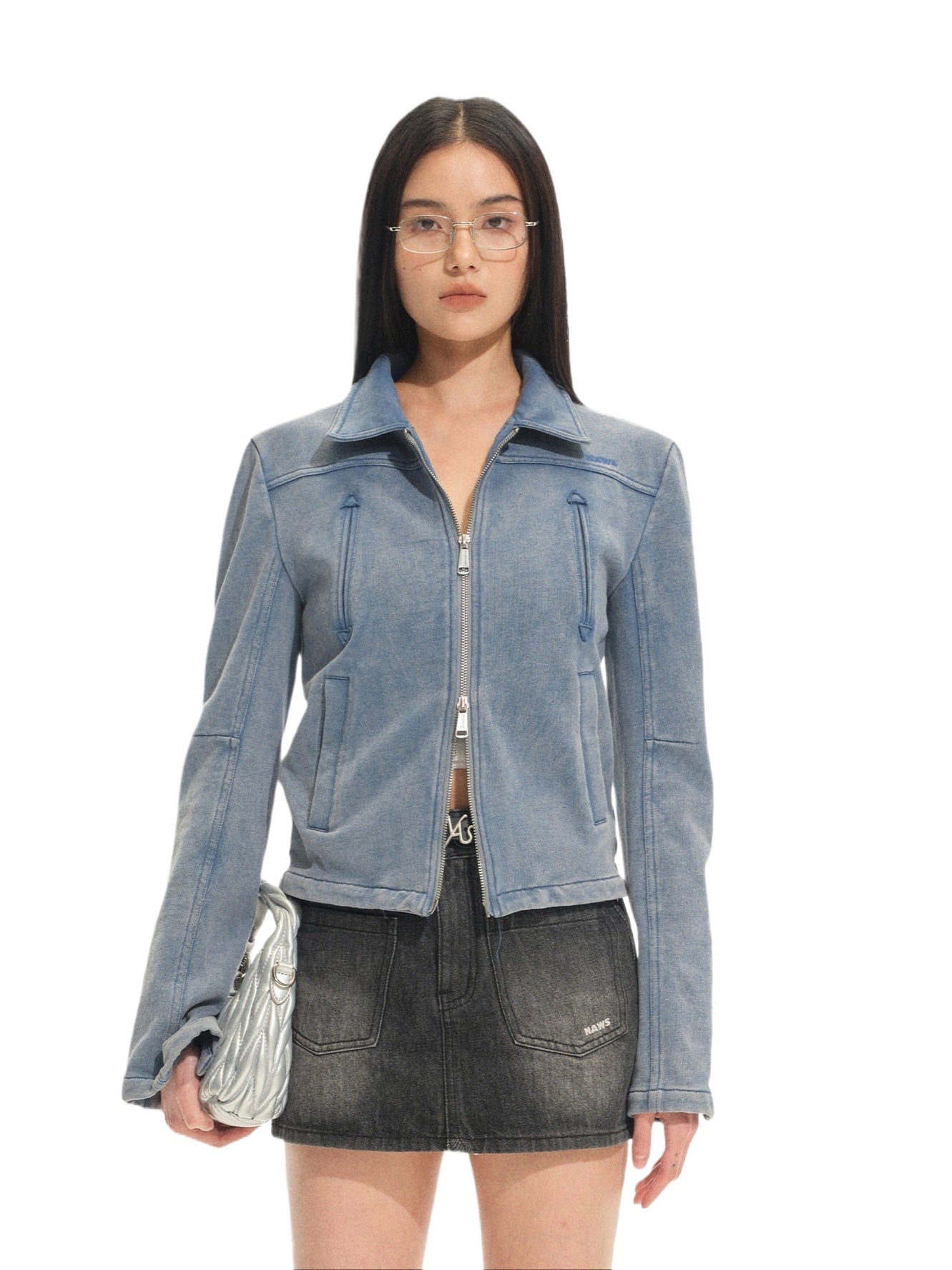 Classic Moto Collar Washed Cotton Knit Jacket