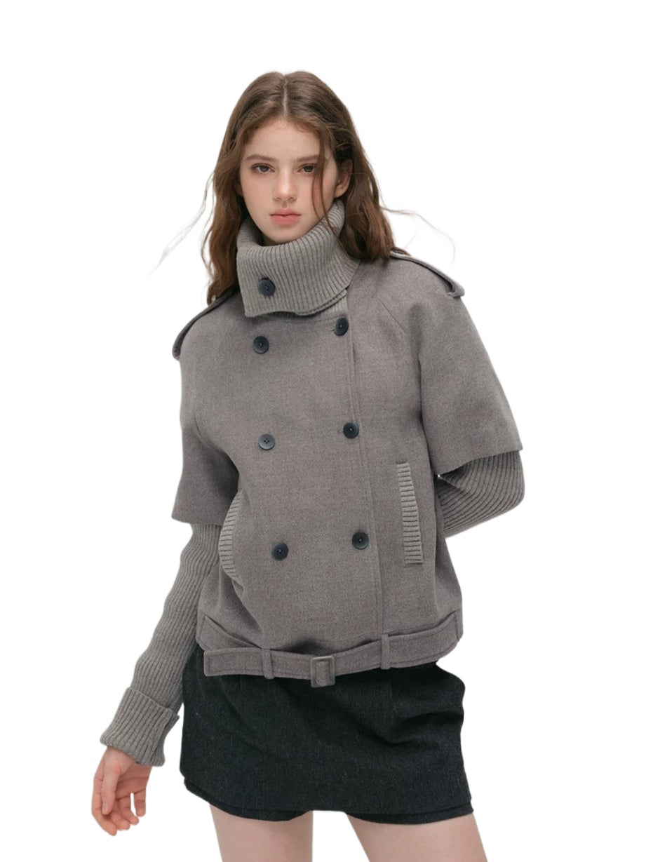 Faux-layered Cape Knit Jacket