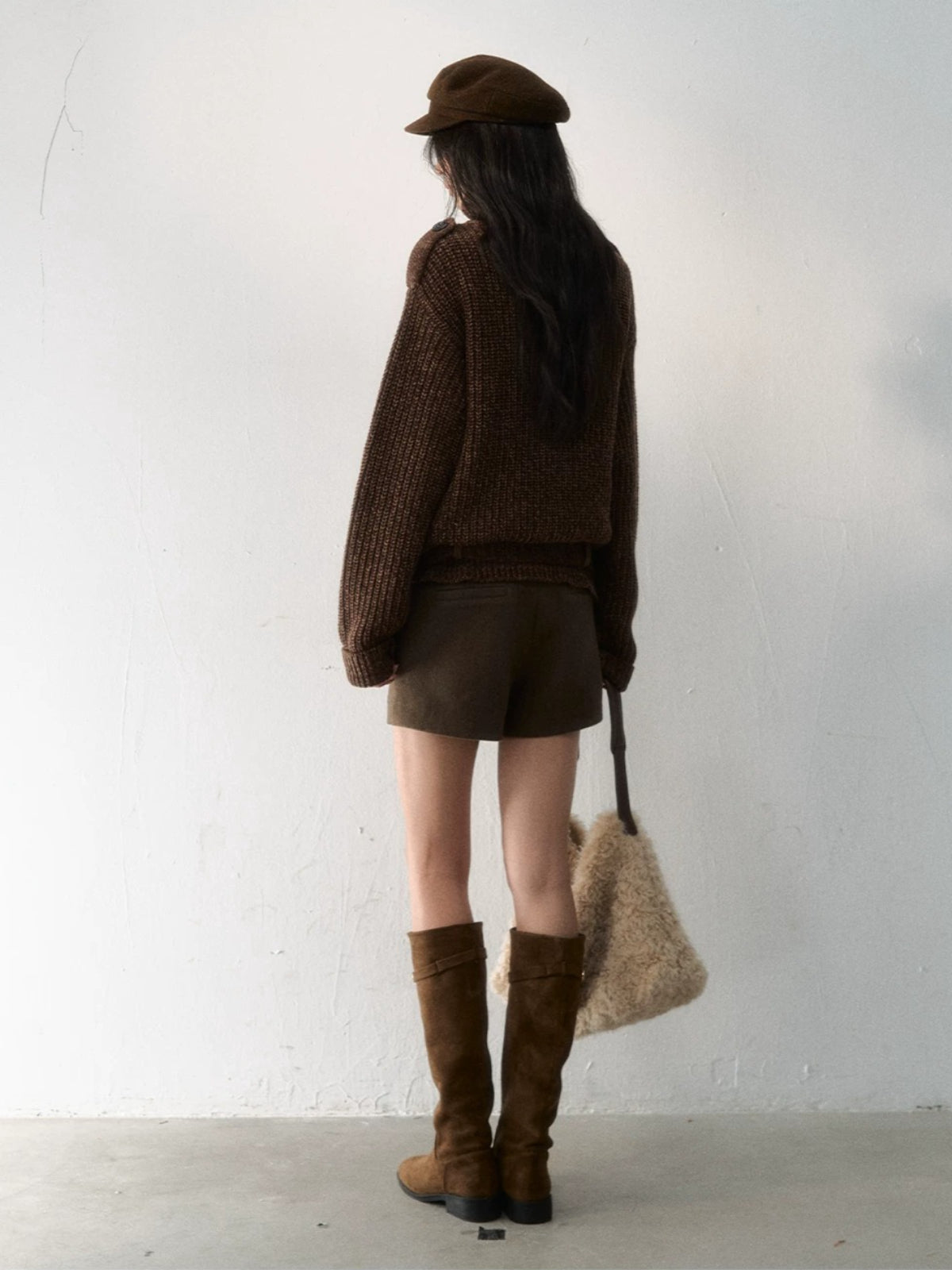 Double-Breasted Turtleneck Knit Cardigan