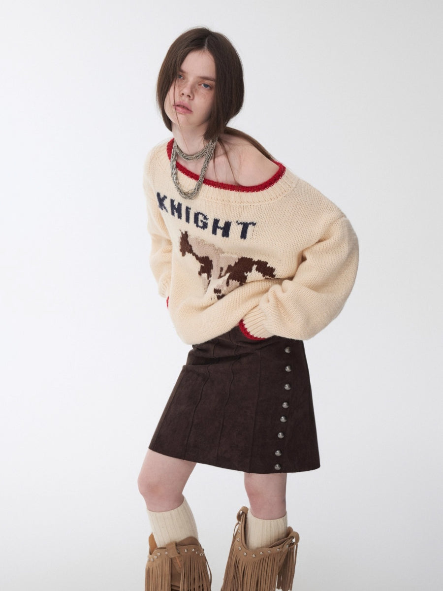 Fair Isle Icelandic Off-Shoulder Chunky Knit Sweater