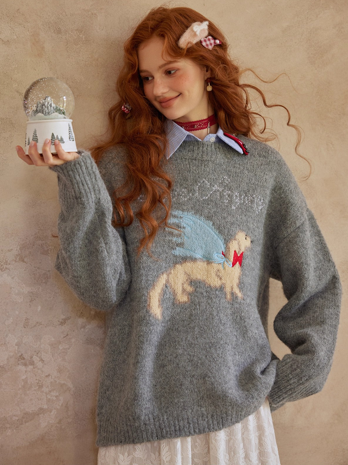 Animal Jacquard Embroidered Knit Sweater