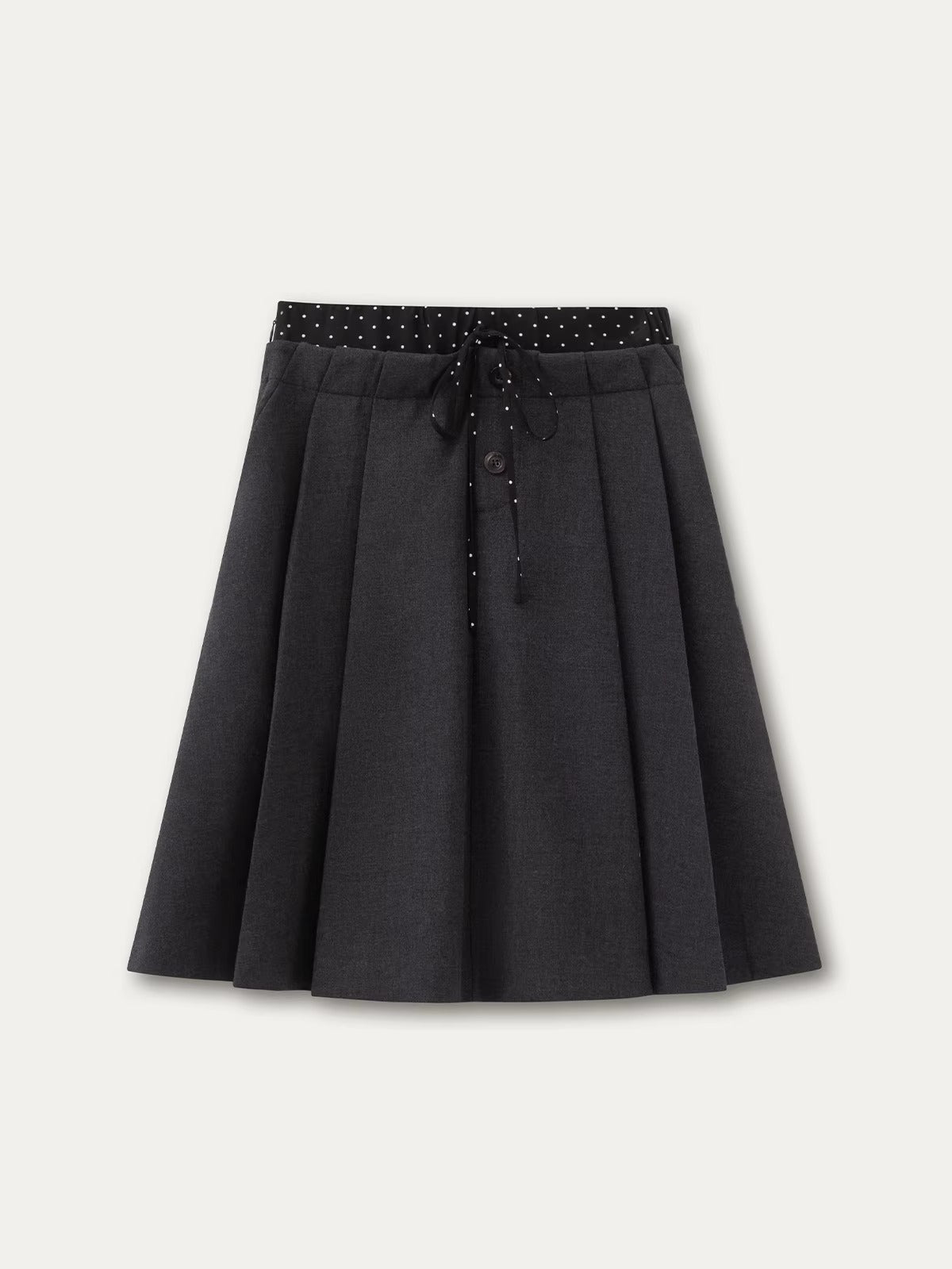 Gray Polka Pleated Midi Skirt