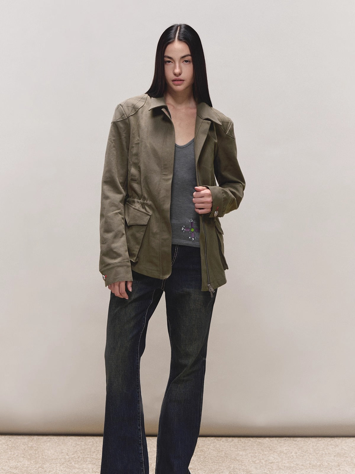 Diamond-Quilt Contrast Hunter Jacket