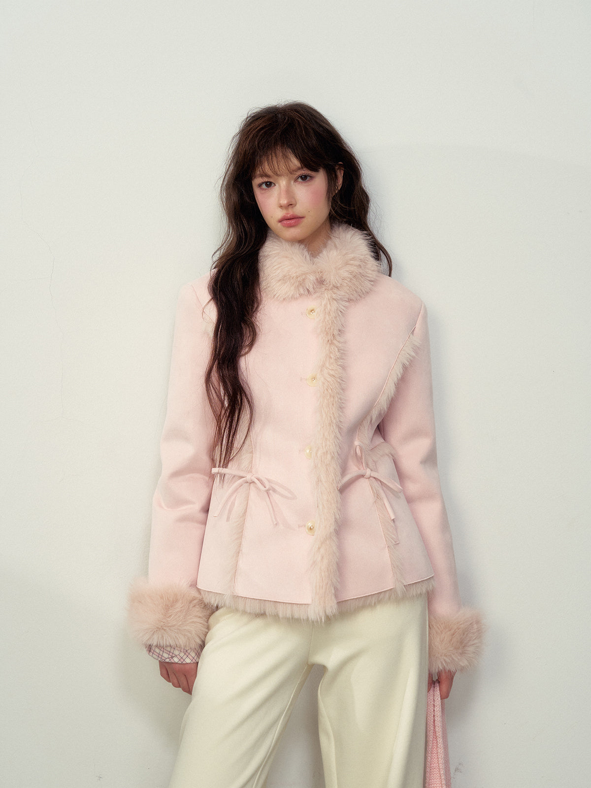 Khaki & Pink Shearling Coat