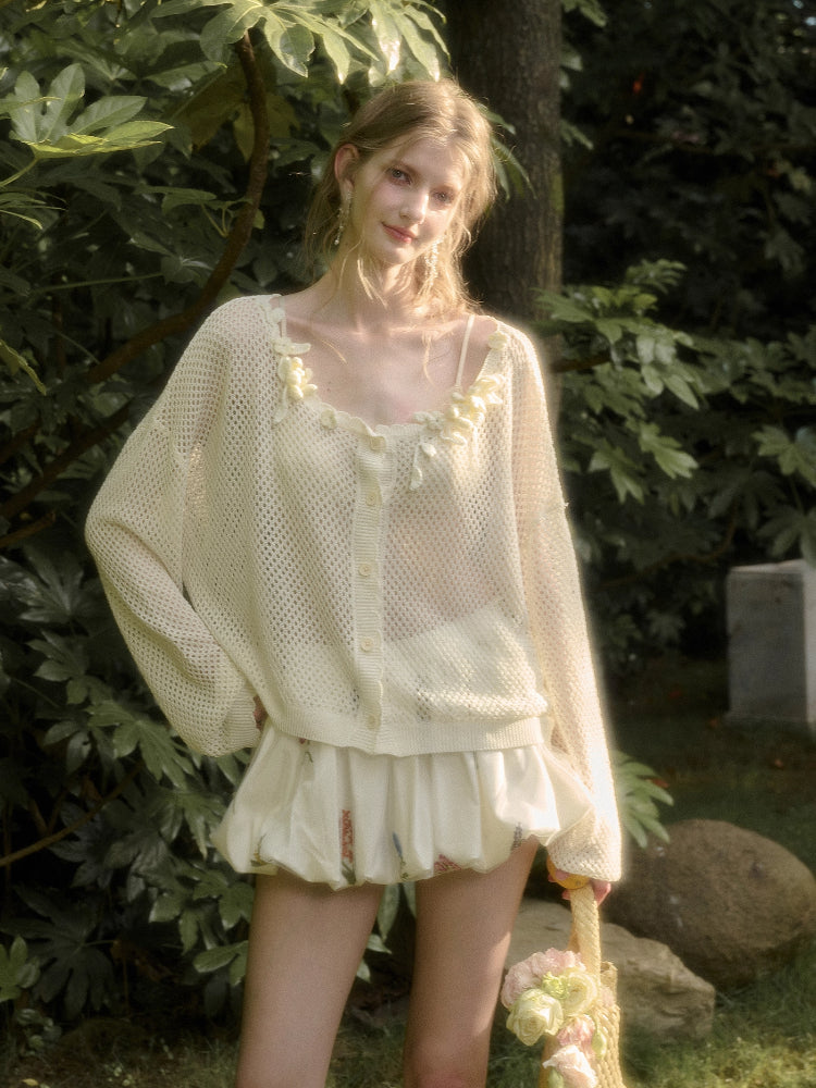 Cool Ice Silk Flower Hollow Cardigan