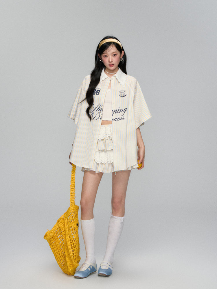 Striped Jersey Shirt Coat & Skirt Set