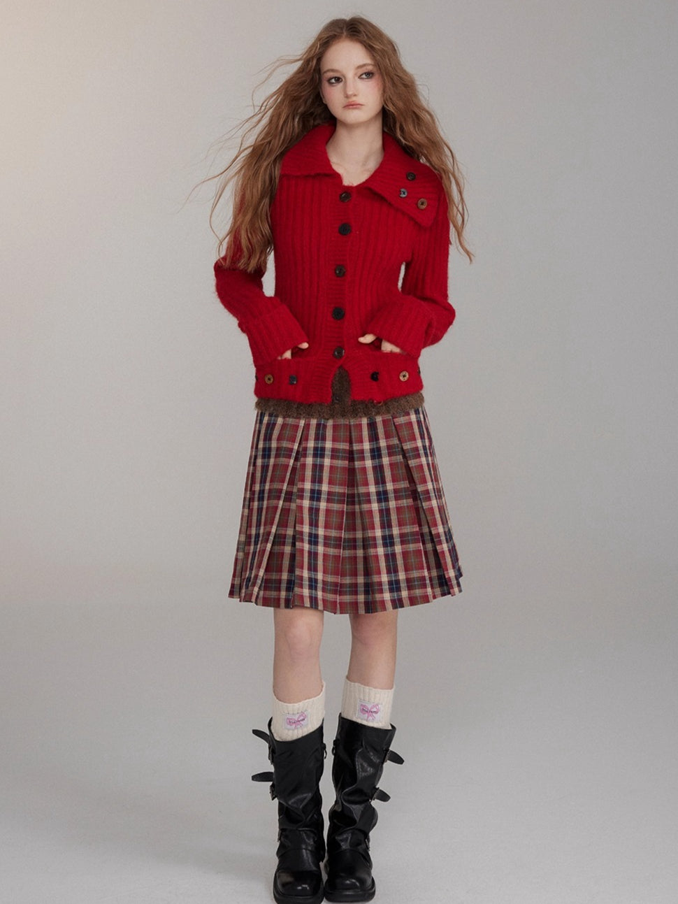 Buttoned Wool-Collar Knit Cardigan