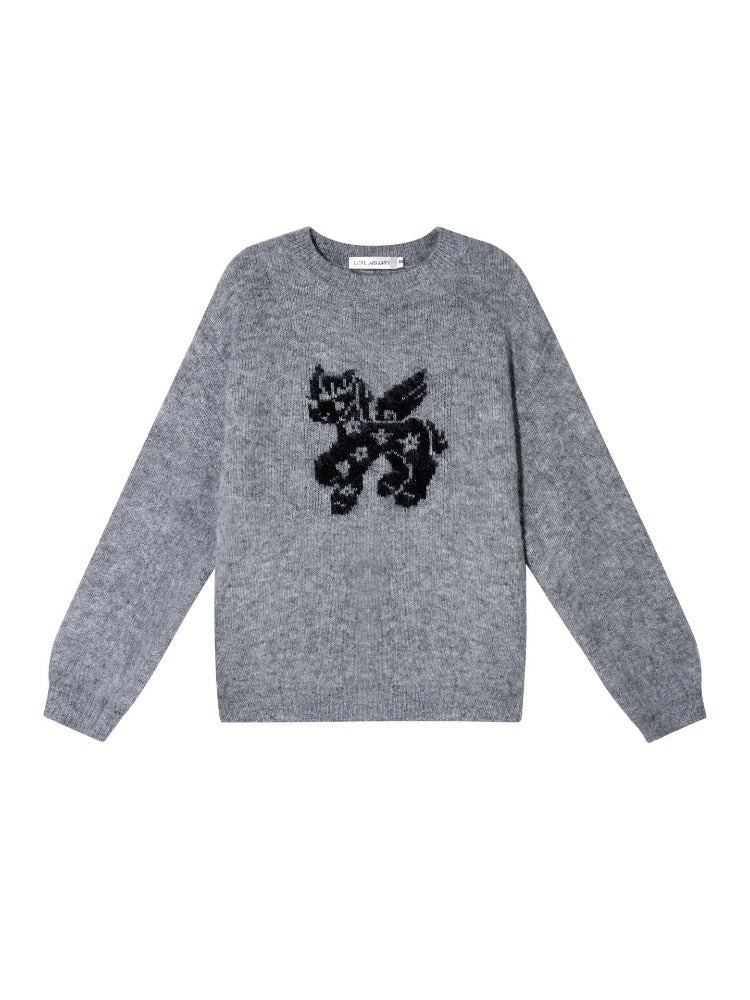 Jacquard Wool Blend Crewneck Sweater